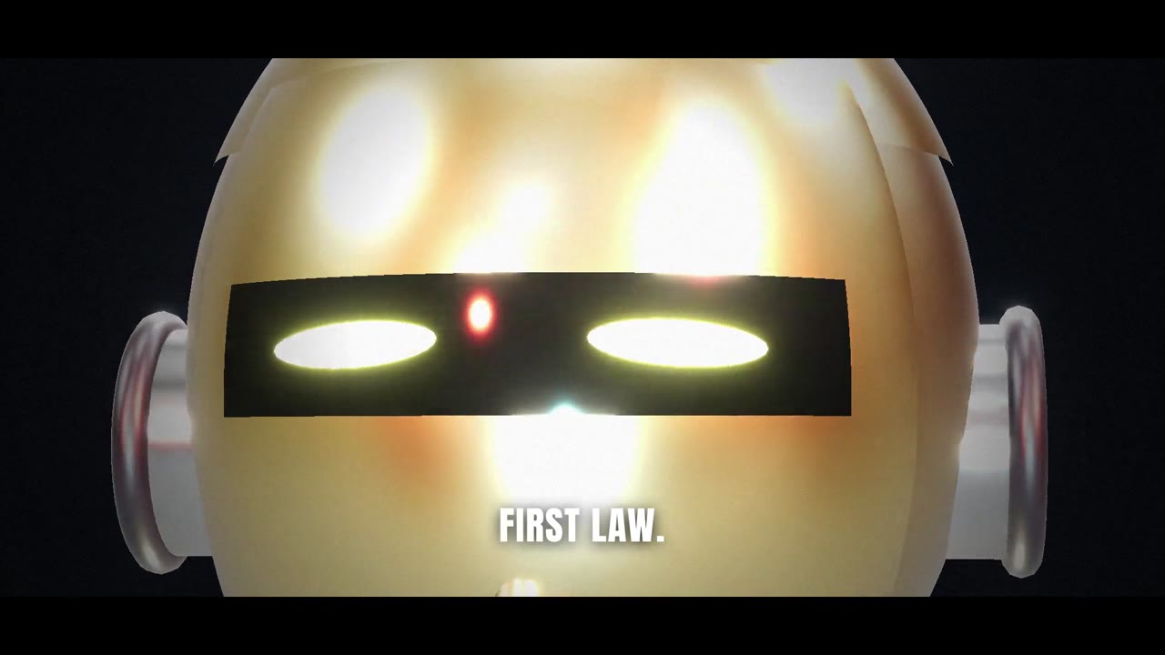 R-7's eyes ignite: FIRST LAW.
